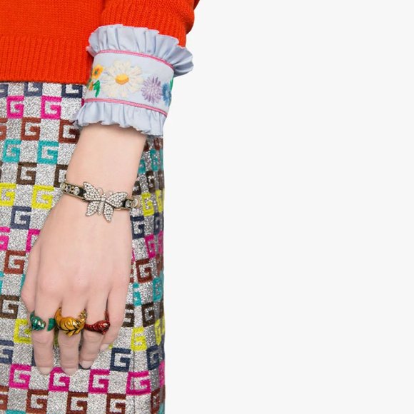 Gucci Crystal Butterfly Leather Cuff Bracelet NEW IN BOX STUNNING! - Picture 9 of 9